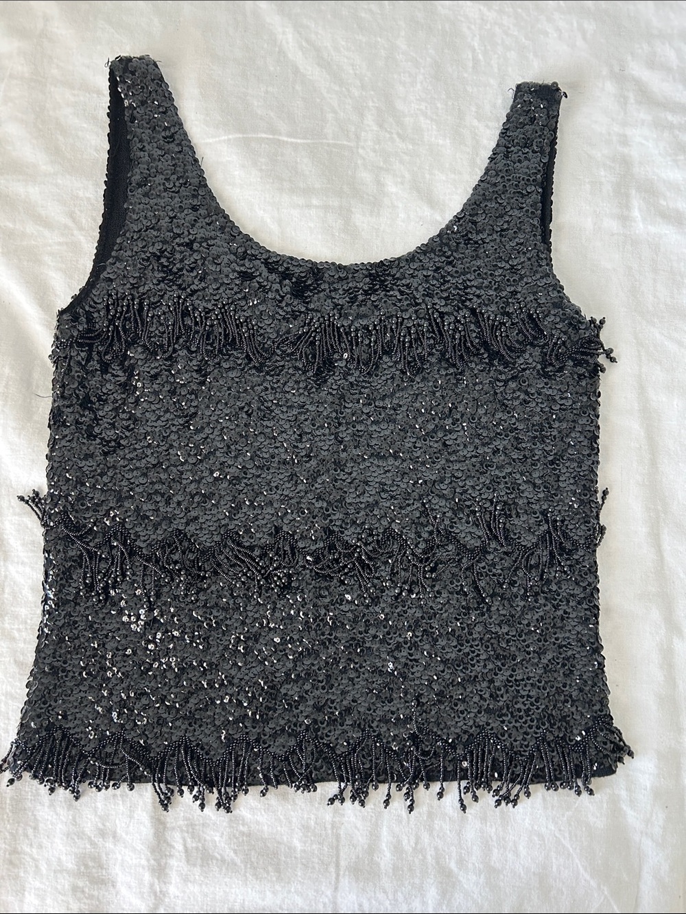 Black Sequin Fringe Tank Top - Brand Unspecified